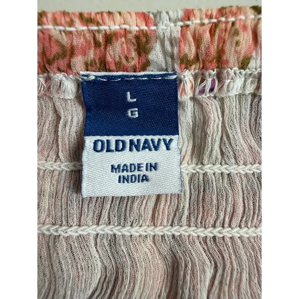 Old Navy Puff Sleeve Autumn Leaves Smocked Top Size Large Cottagecore Peasant